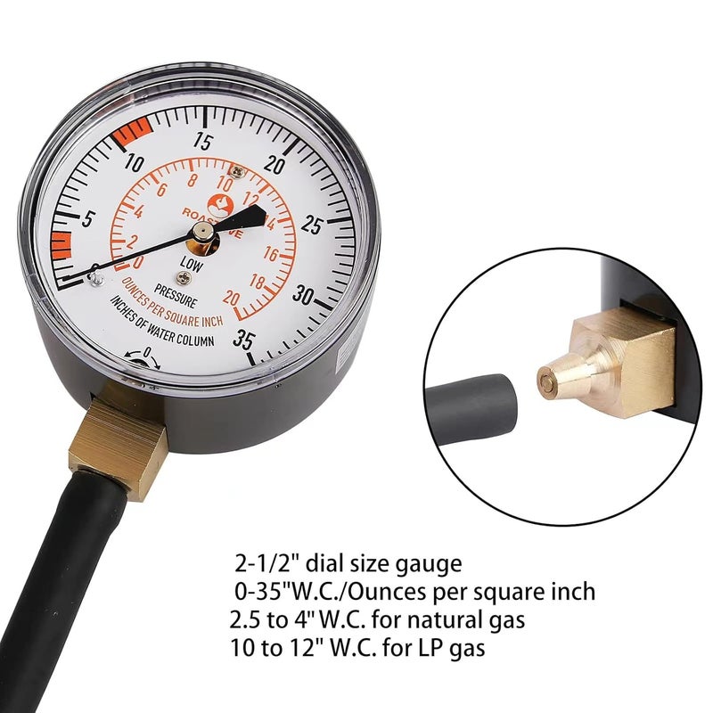 Roastove طقم اختبار ضغط مانيفولد الغاز الطبيعي أو غاز البترول المسال، جهاز اختبار ضغط غاز البترول المسال، عداد الغاز الطبيعي، 0-35" و.ك - Image 3